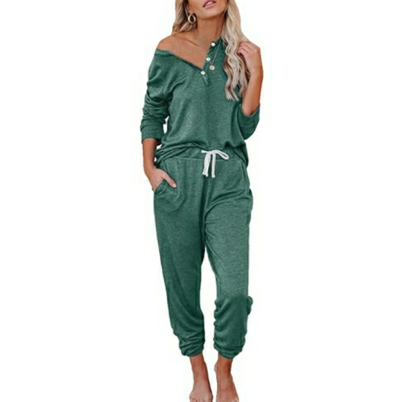 Autumet Other - Comfy 2 Piece Pajamas Set Loungewear Outfit Green